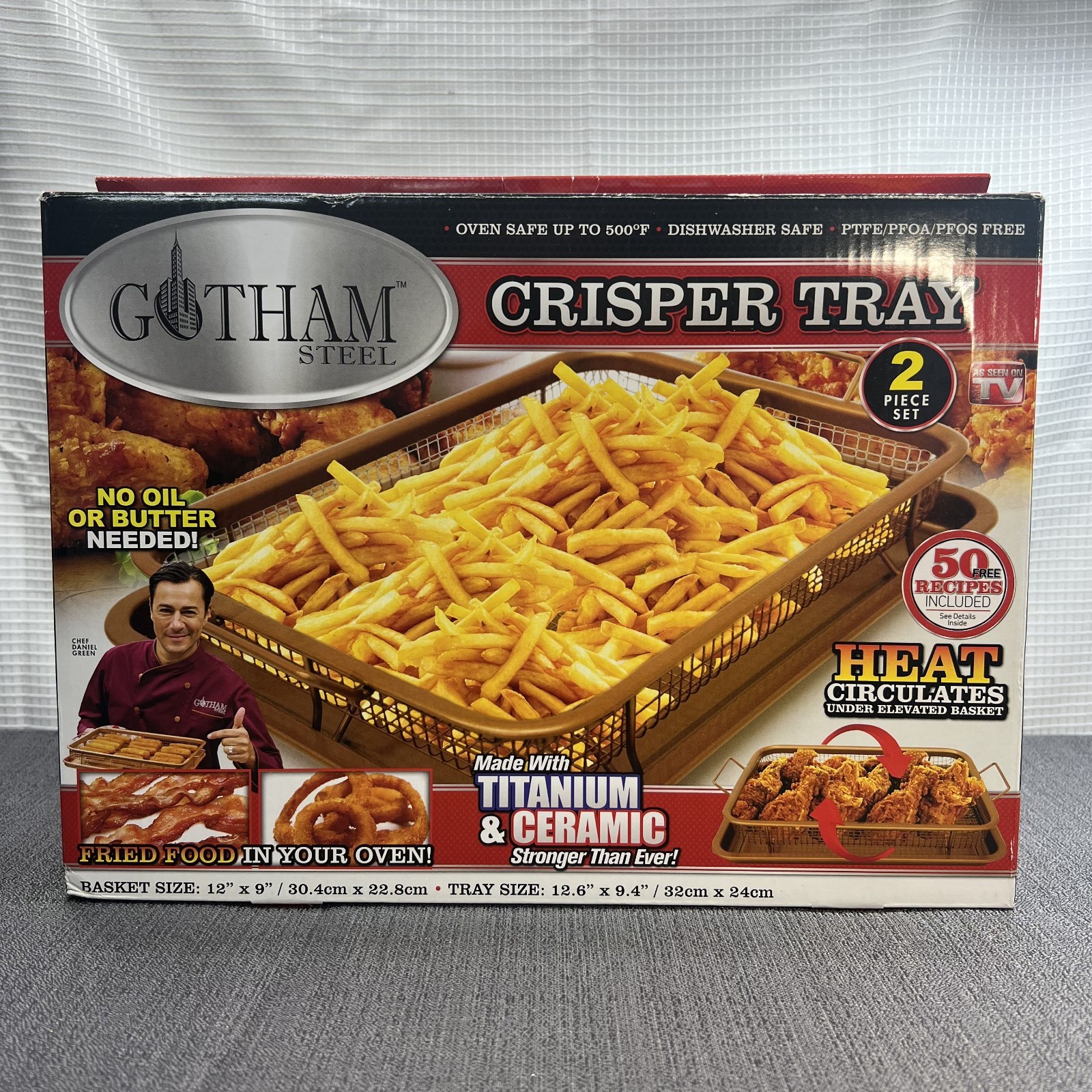 Gotham Steel Nonstick Crisper Tray for Oven 2PC Set + Recipes 12″ x 9″ NIB