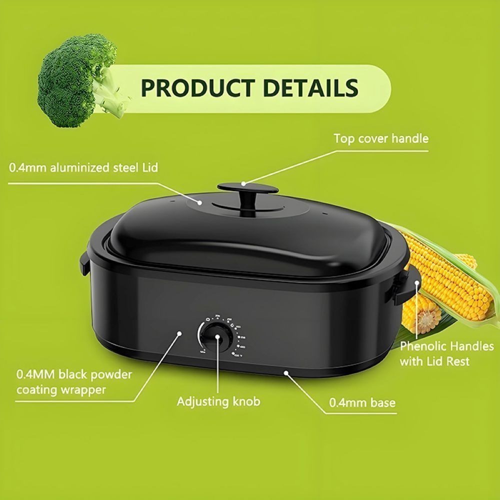 Electric Roaster Oven 16 Quart, Self-Basting Lid & Steel Rack, Countertop Cooker