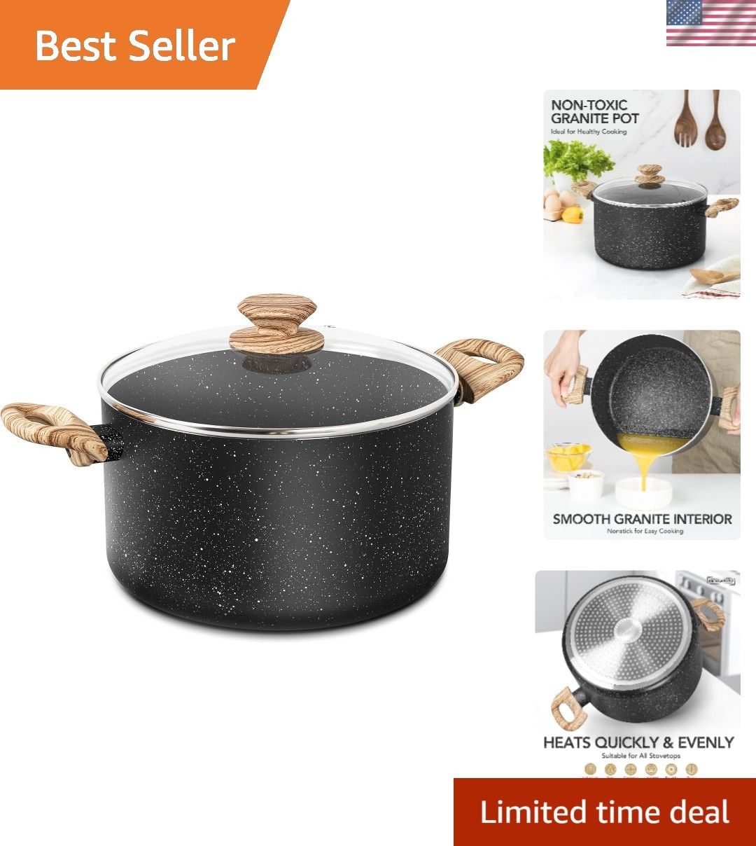 Versatile 6 Qt Nonstick Soup Pot with Stay-Cool Handles & Lid for Healthy Meals