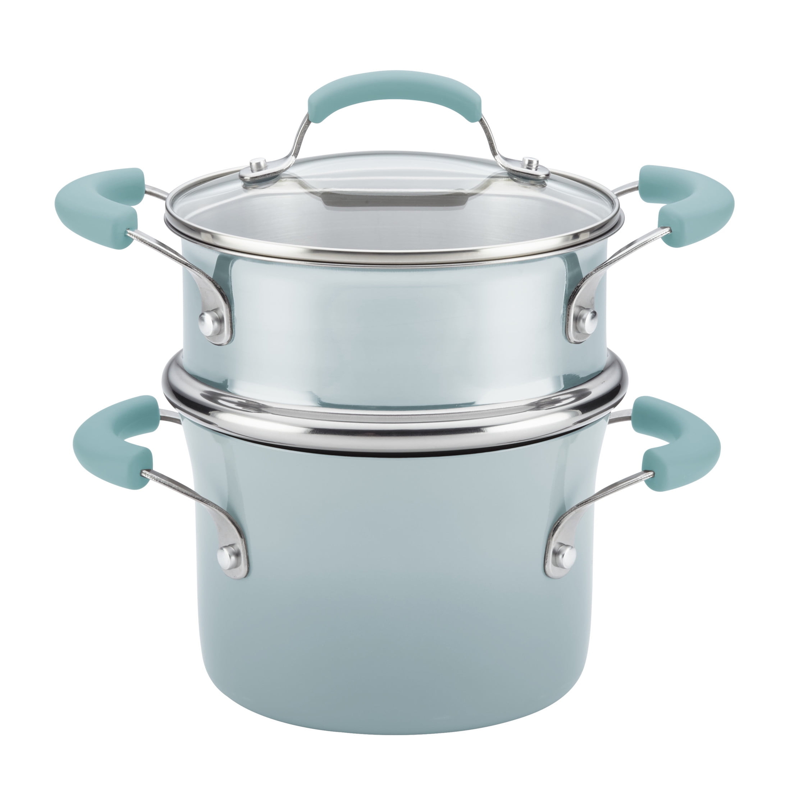 Sky Blue Classic Brights 3 Qt Hard Enamel Nonstick Steamer Set NEW