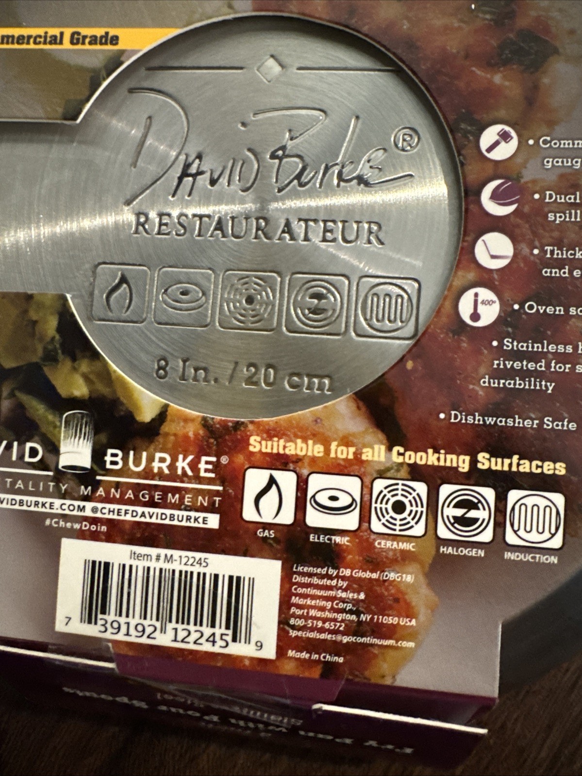 David Burke Stature 8” Heavy Stainless Steel Fry Pan Skillet Pour Spouts M-11825