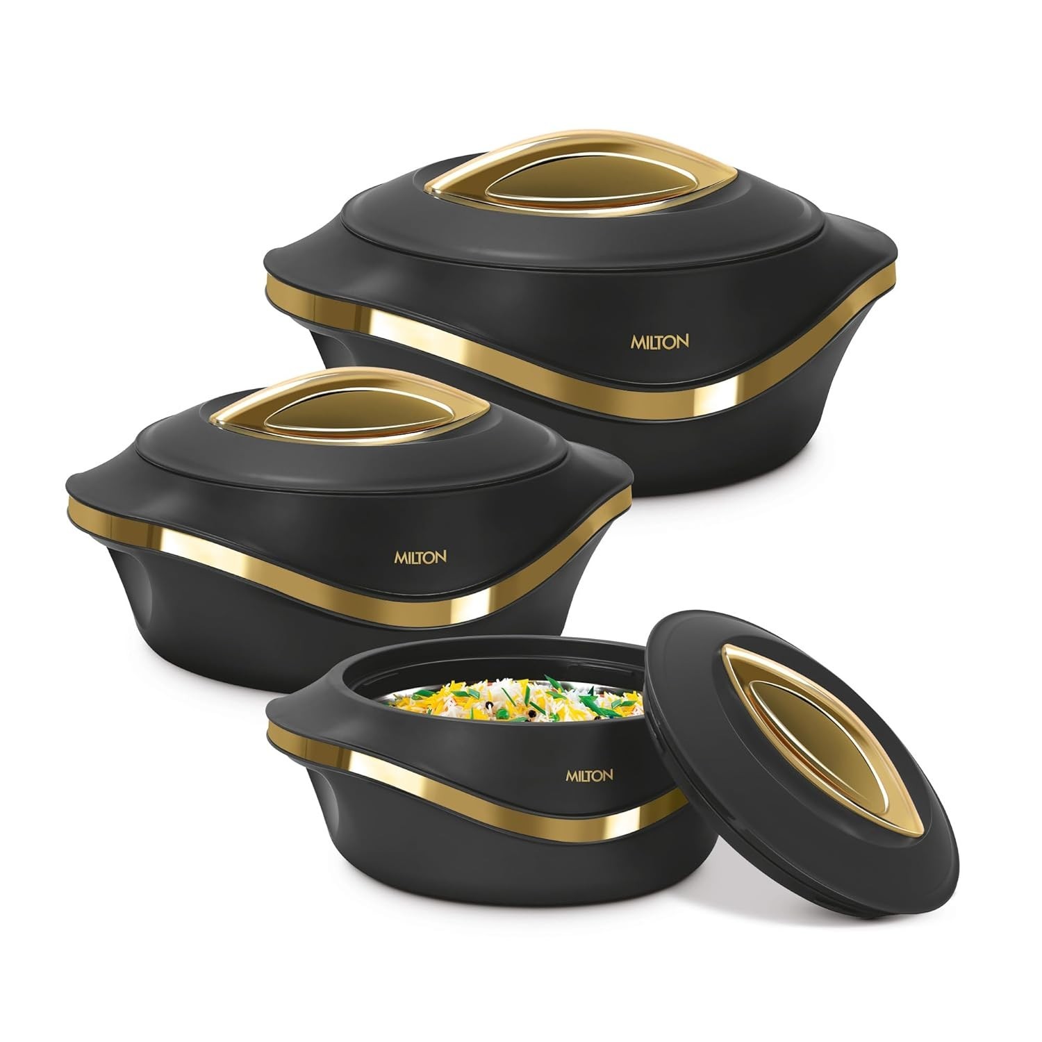 MILTON Pearl Inner Stainless Steel Casserole Set of 3 (455 ml, 860 ml, 1270ml)