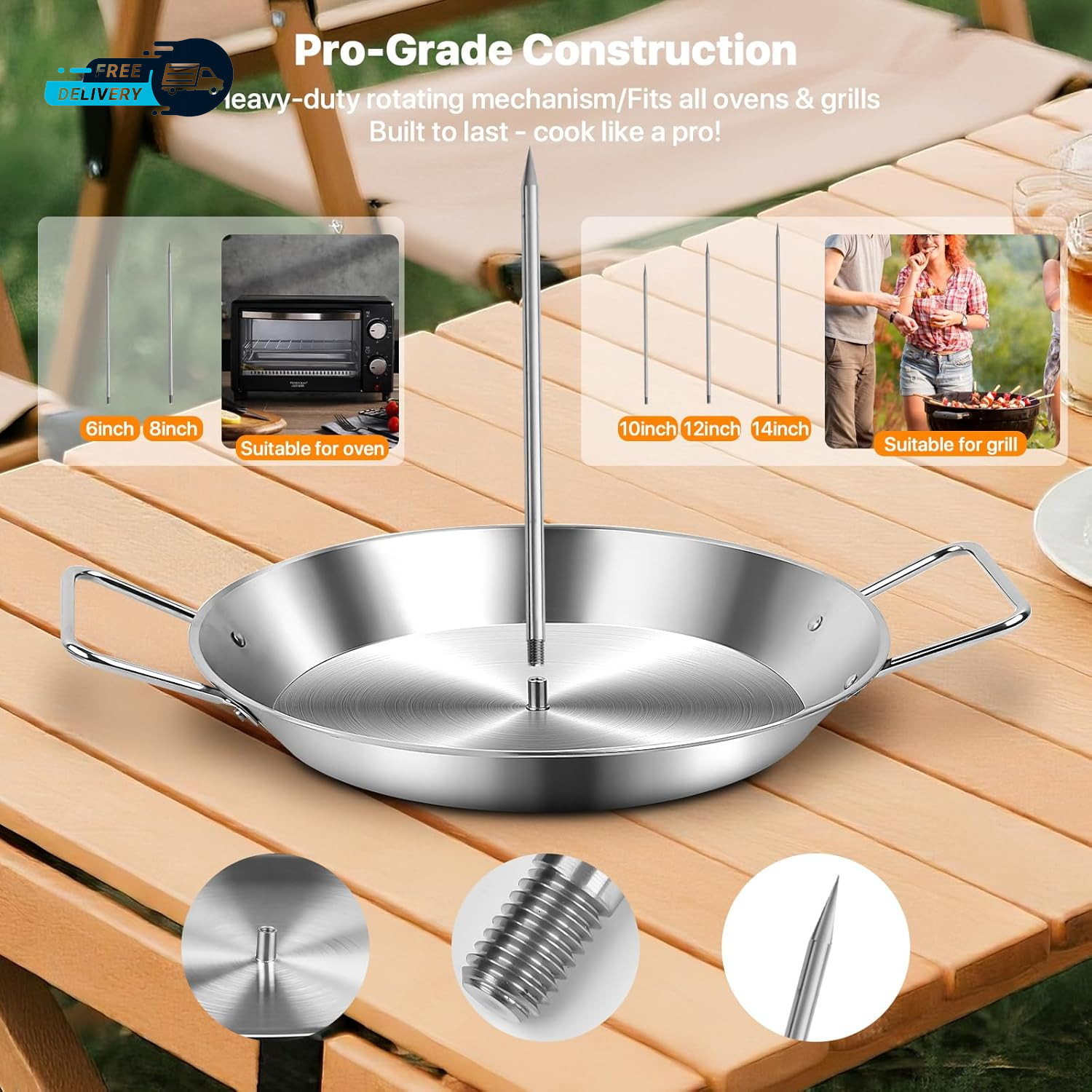Stainless Steel Shawarma Pan for Oven Grill 5 Spikes Chicken Pork Cooking Pan