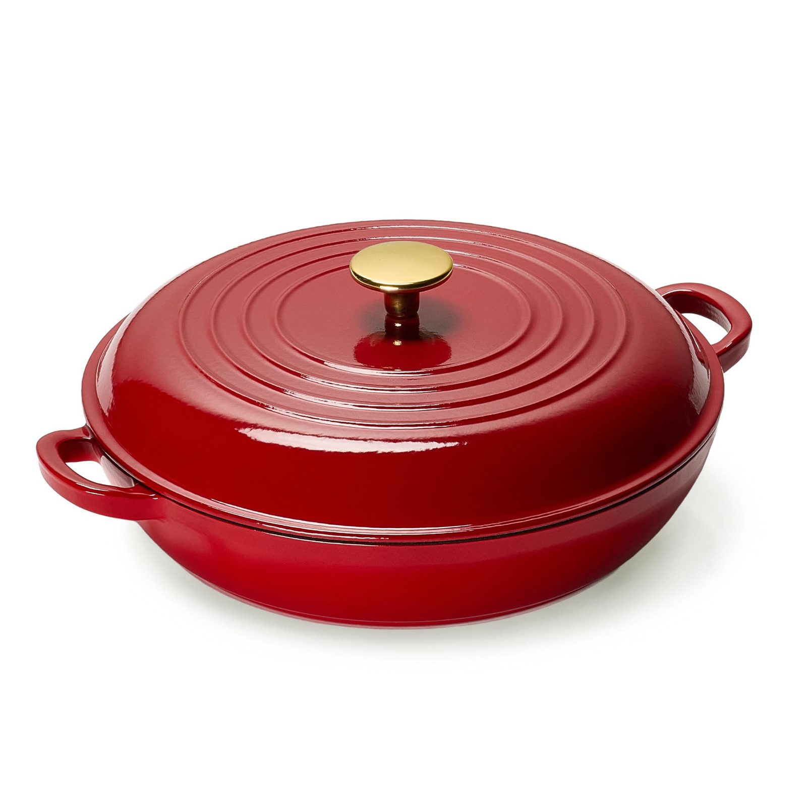 3.4QT Enameled Cast Iron Braiser Pan, Shallow Dutch Oven Casserole Skillets, …