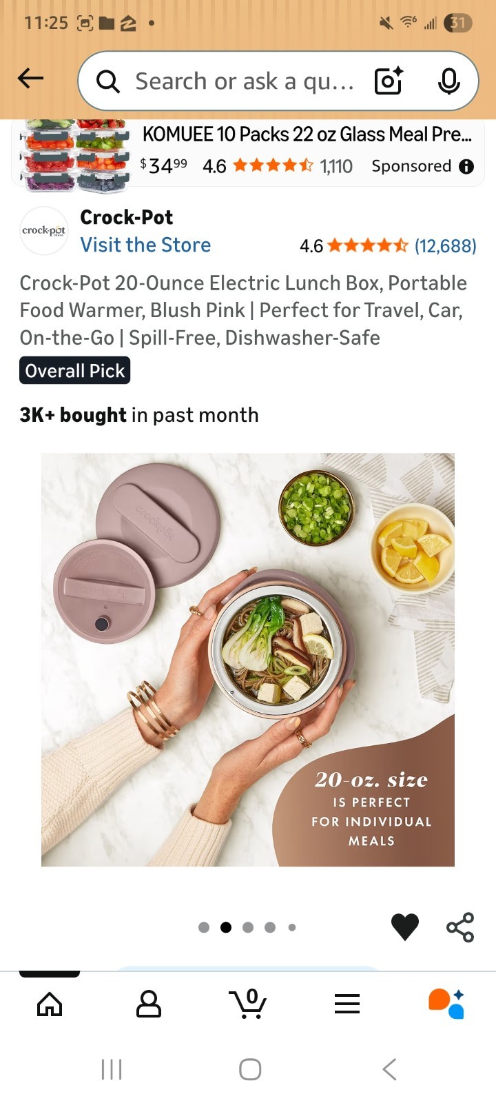Black crock-Pot Electric Lunch Box, Portable Food WareGo, 20-OZ