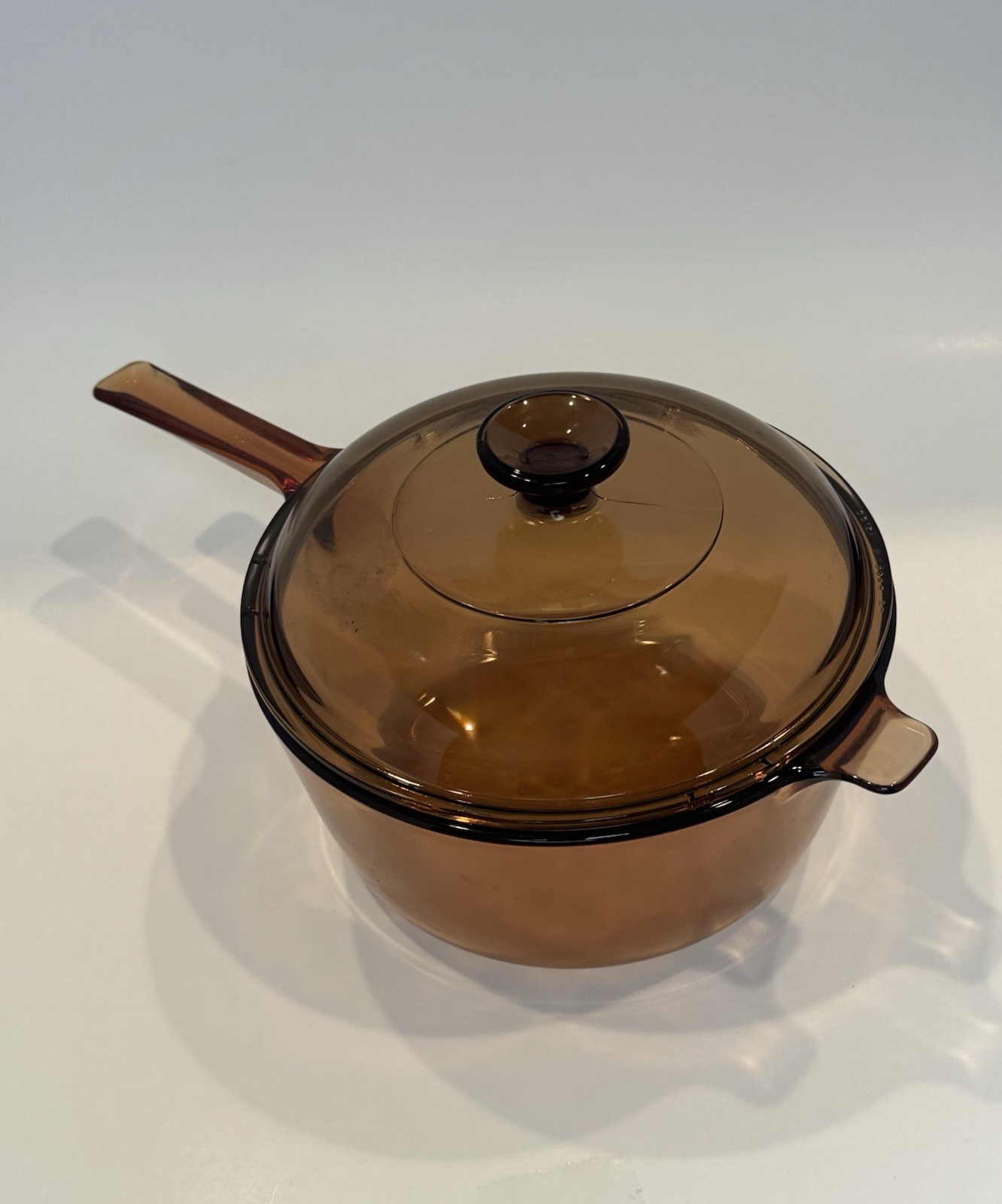 Vintage Corning Visions Amber Glass 2.5L Saucepan Pot with Lid V-2.5-B USA
