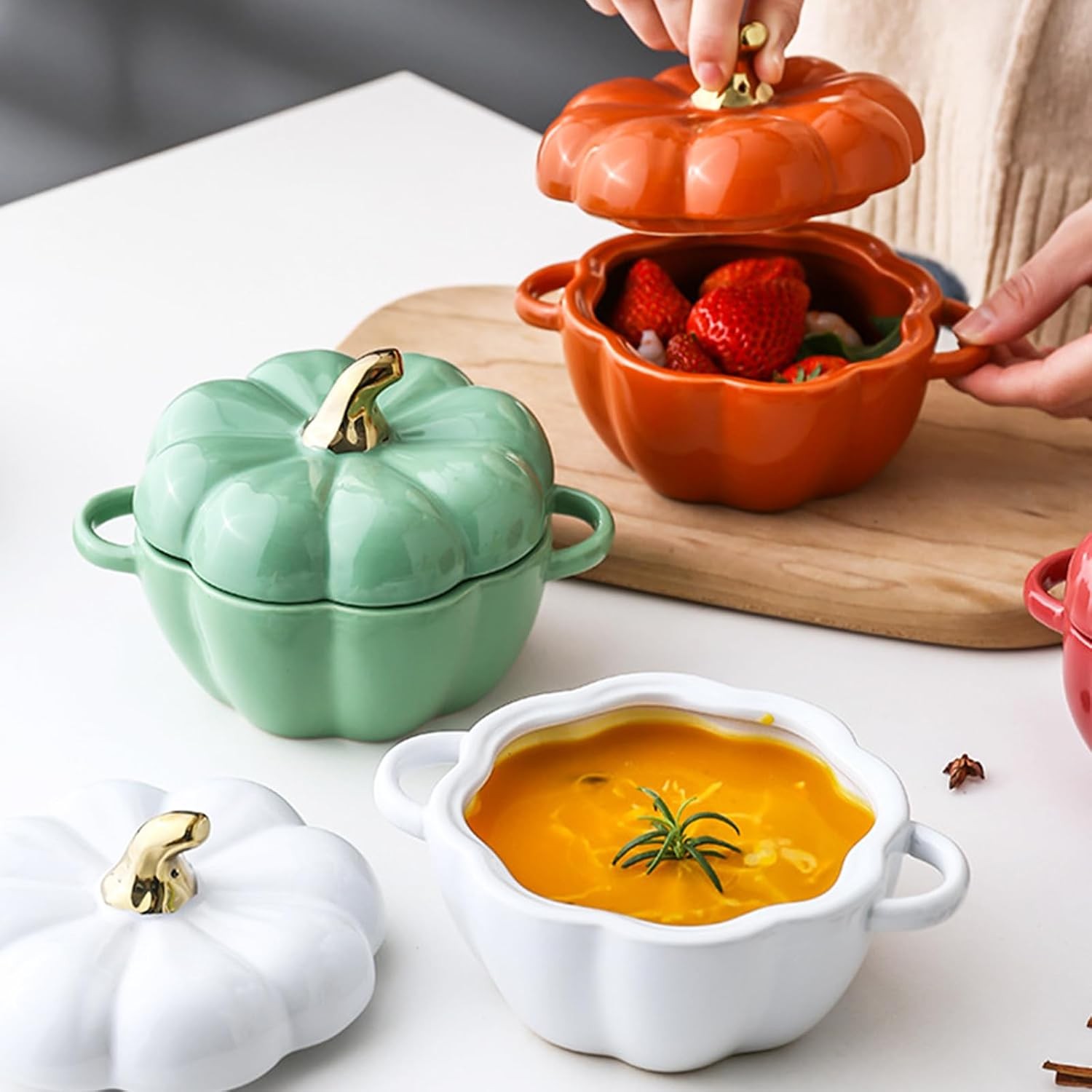 Dutch Oven Pot with Lid, Pumpkin Pottery Dessert Saucepan, Mini Baking Dish Cute
