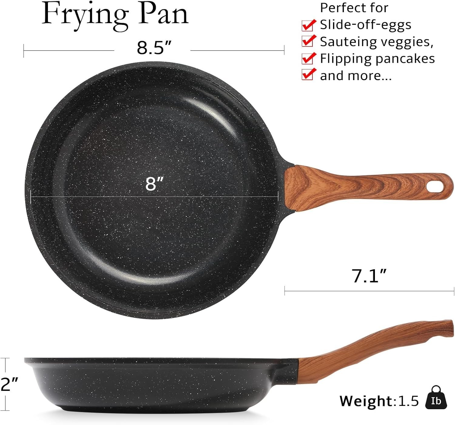 Durable 8-Inch Non-Toxic Ceramic Frying Pan with Bakelite Handle – Easy to Clean