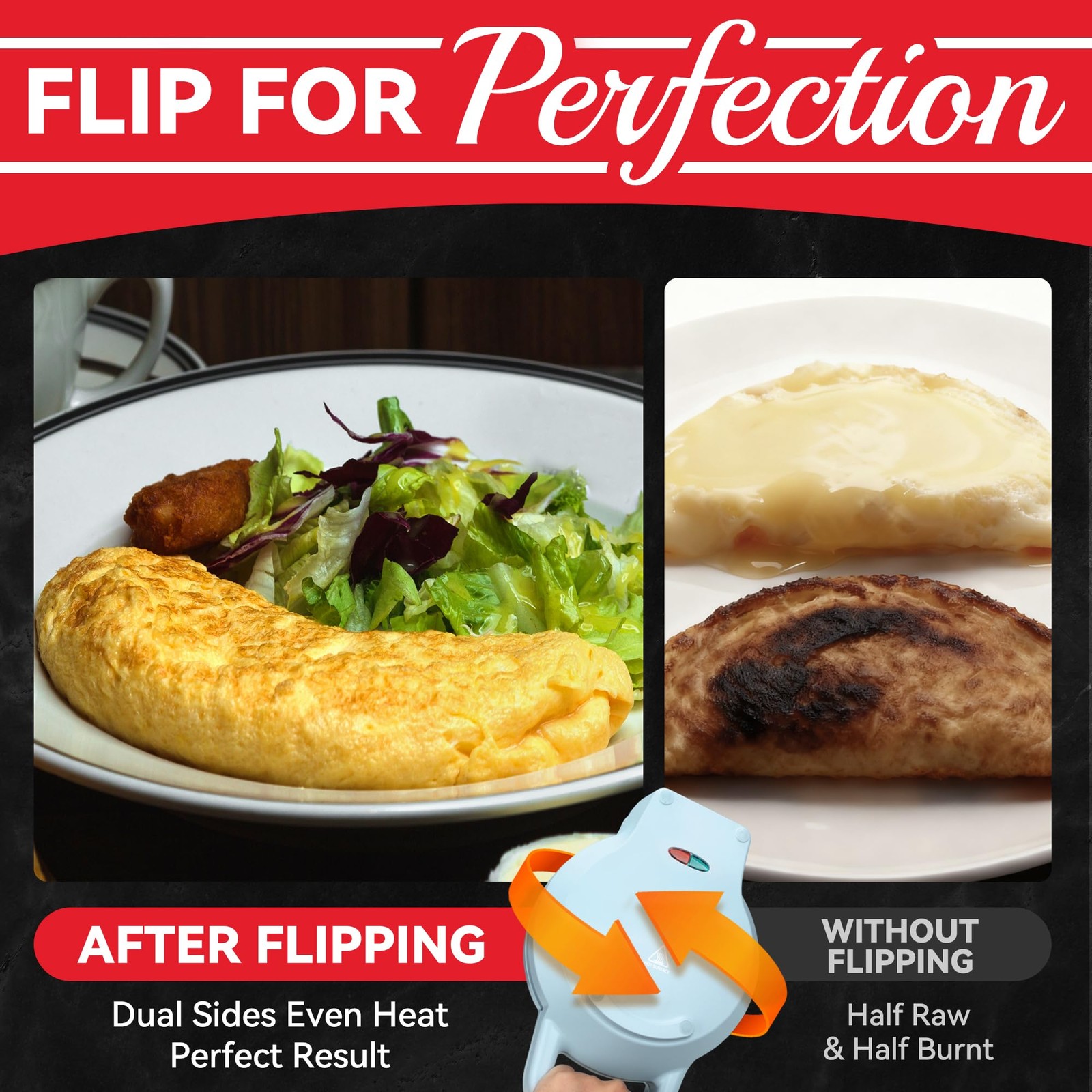 Flip Omelette Maker Electric, Omelette Pan Nonstick for 2 Individual 6.5 Omel