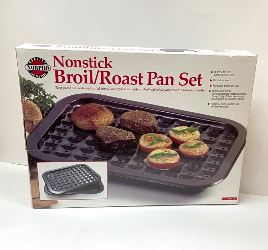 Norpro Broiler/ Roaster Pan Set for Oven – Nonstick Coated 16.5″ x 12″ – NEW