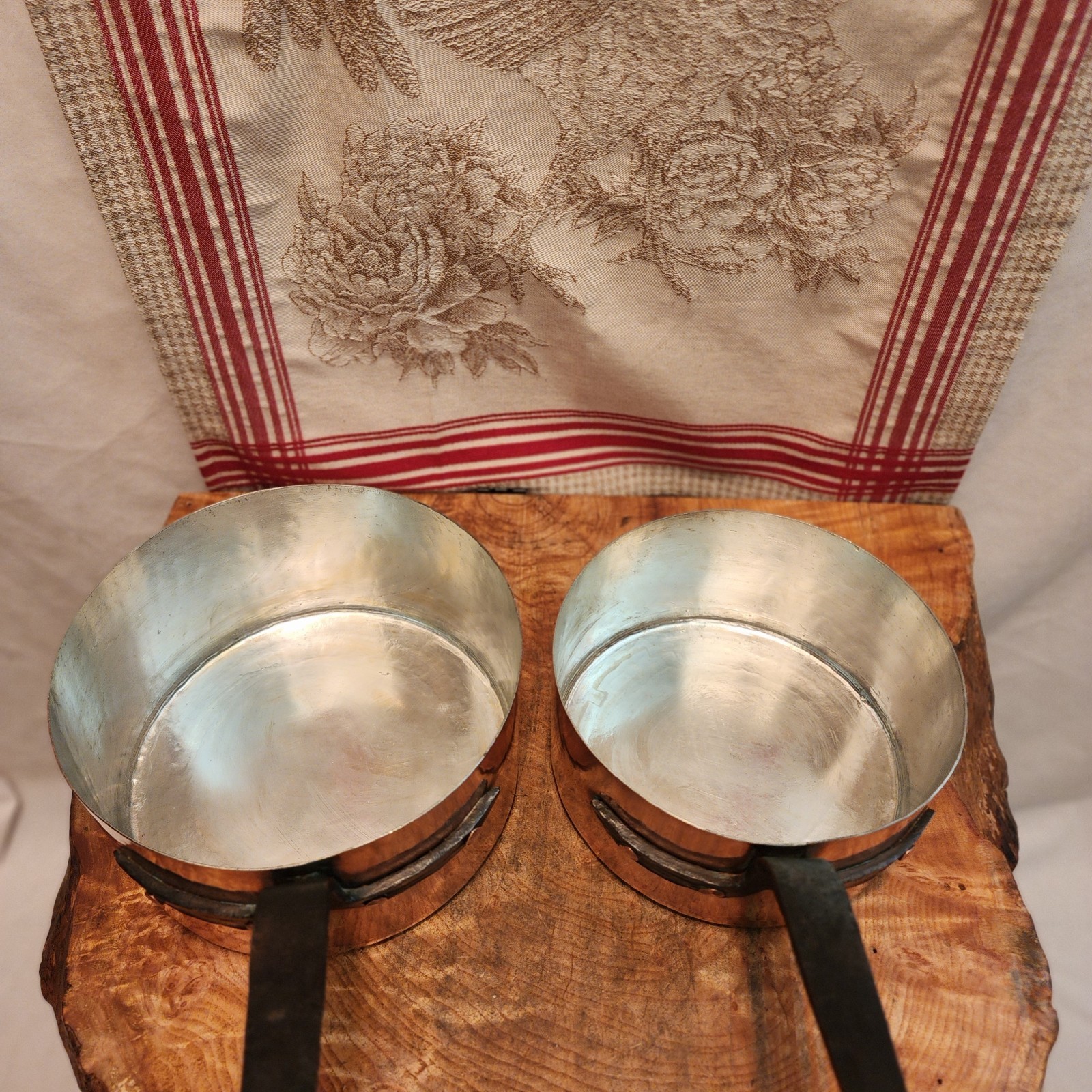 Antique Five Piece Set of Copper Saucepans 12-20cm 4.75-8 inch diameters 9.5lb