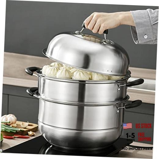 Steamer Pot for Cooking 12.6 inch Steam Pots with Lid 2-tier 12.6 Inch