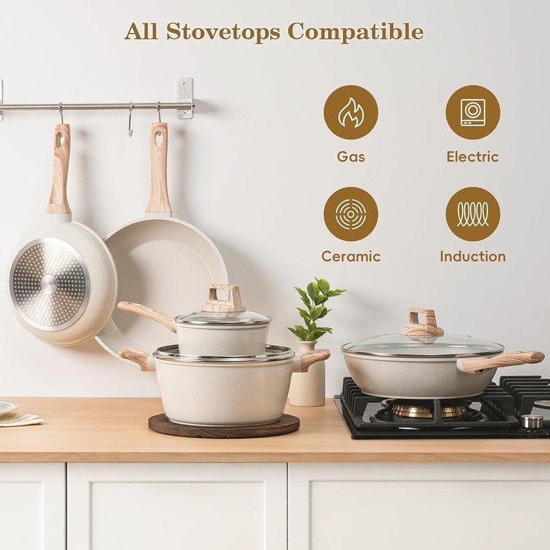 12 Piece Nonstick Cookware Set Die-Cast Aluminum Granite Coating Pans & Pots Set