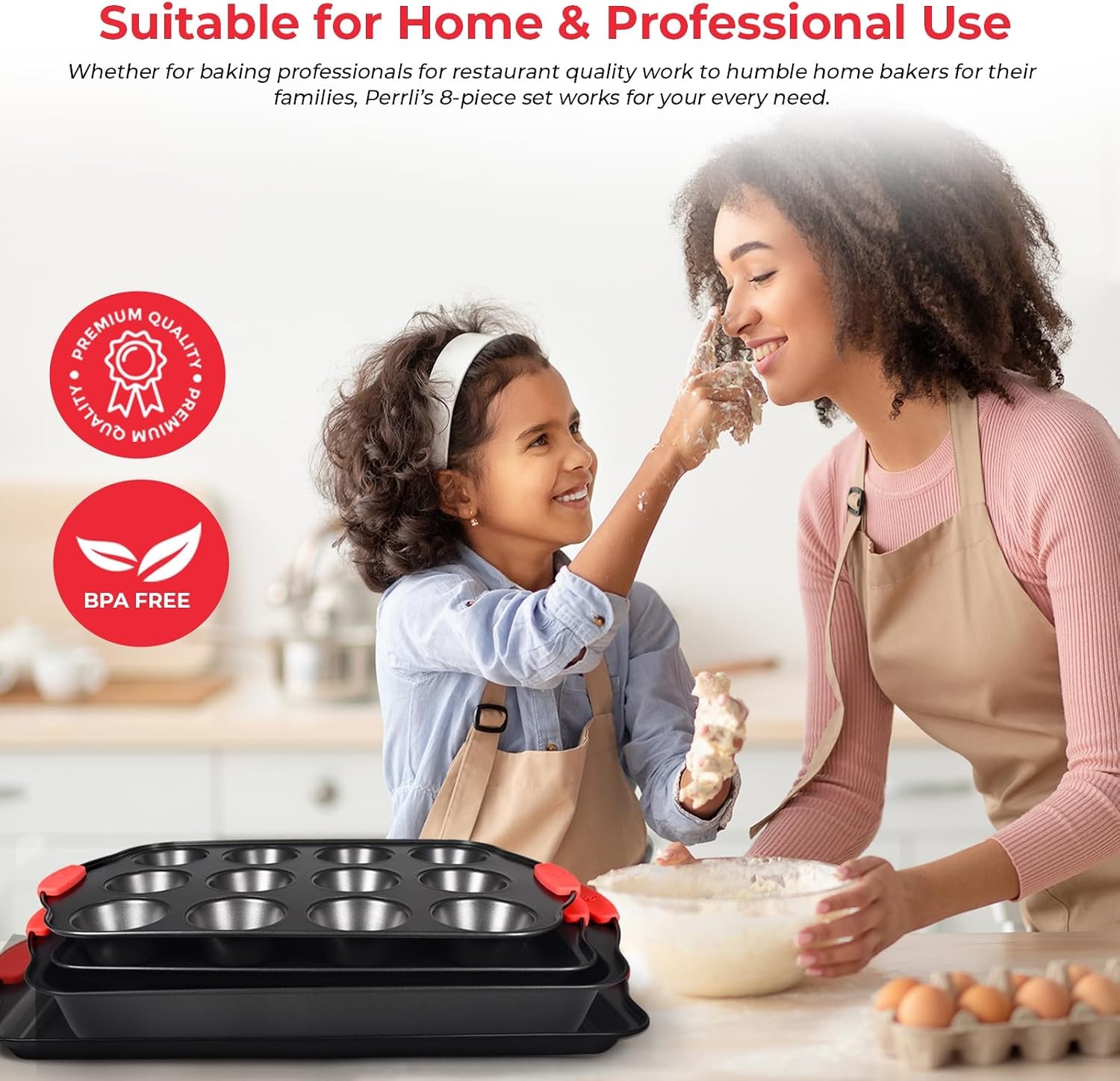 Nonstick Carbon Steel Baking Pans Silicone Handles Stackable Oven Safe Bakeware
