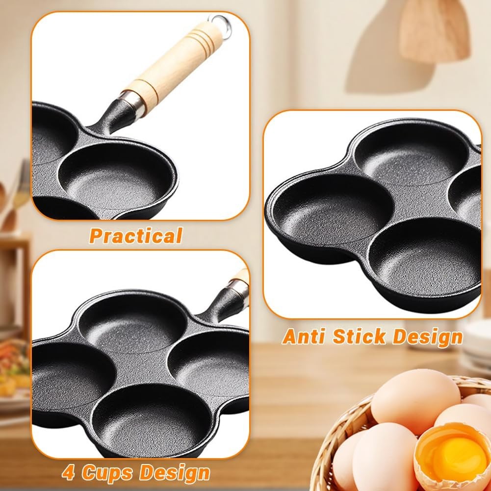 4 Cup Eggs Pan Diameter 8cm Depth 2.2cm Cast Iron Fried Egg Pan Pancake Pan