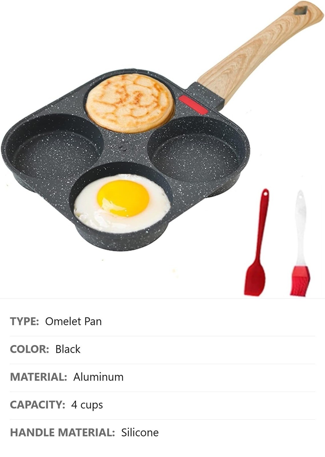 4-Cup Egg Pan, Nonstick Granite, Black, Gas Induction Compatible