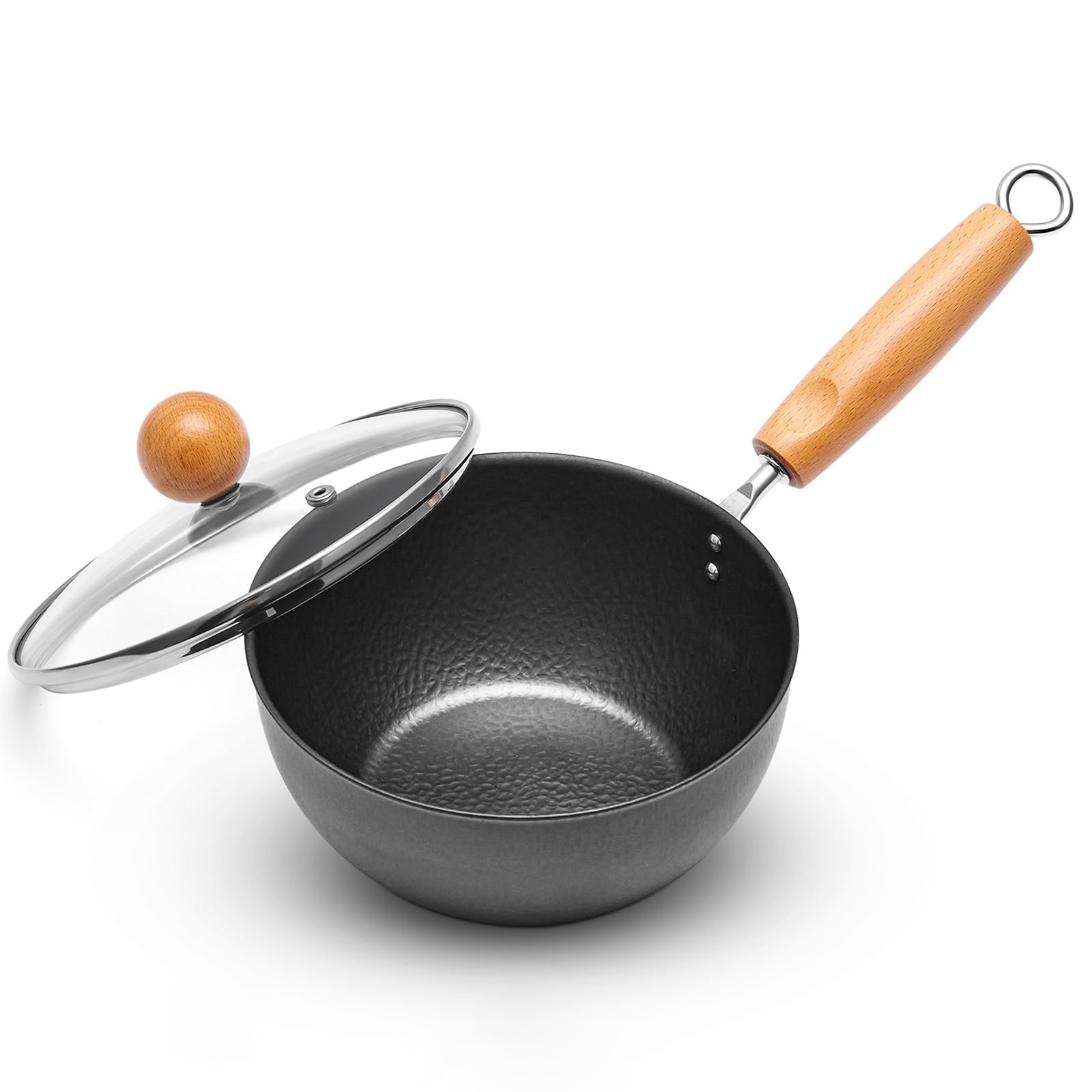 7 Inch 1.5QT Small Mini Carbon Steel Wok Pan Lid Flat Bottom Stir Fry
