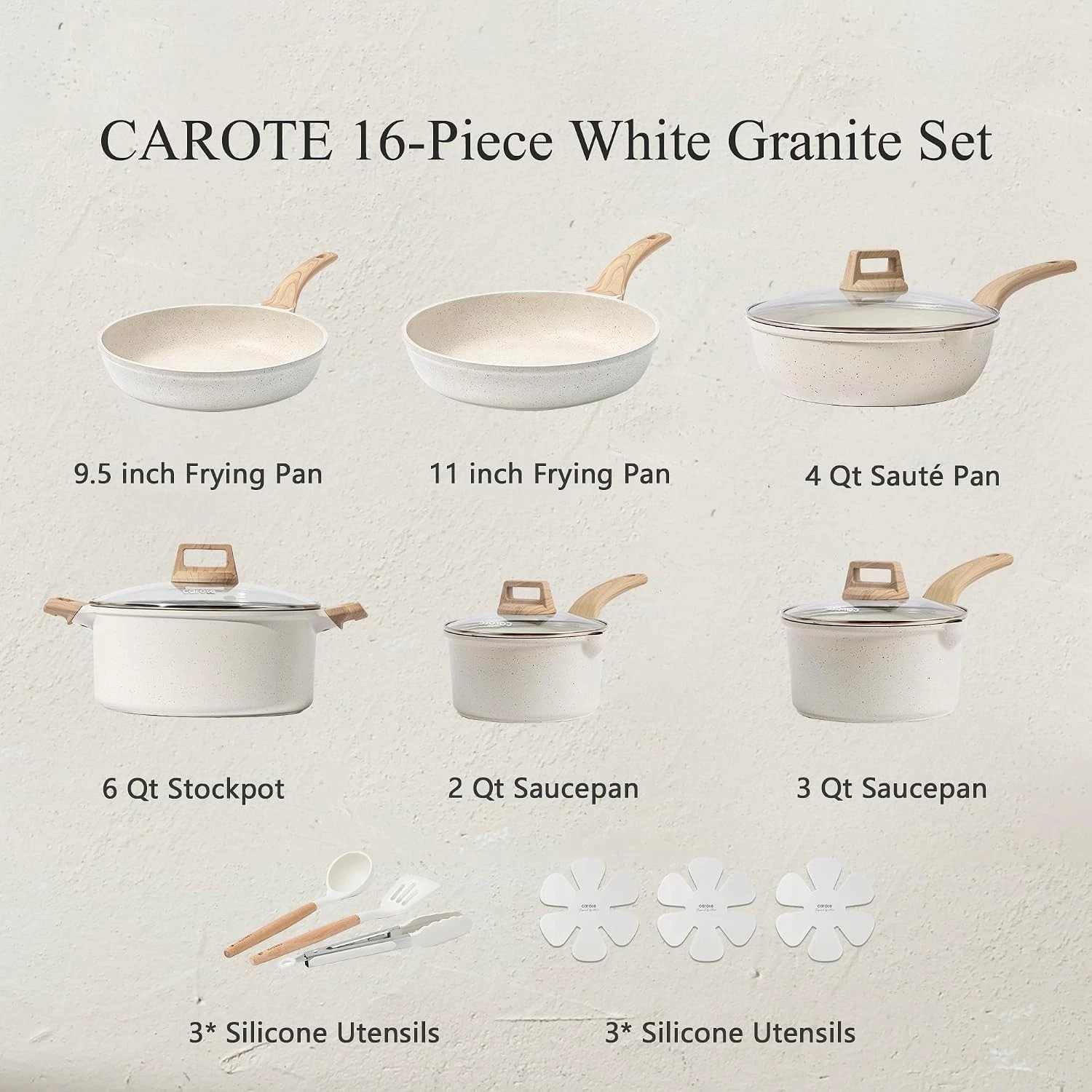Effortless Cooking with 16-Piece White Granite Cookware Set – Induction Ready