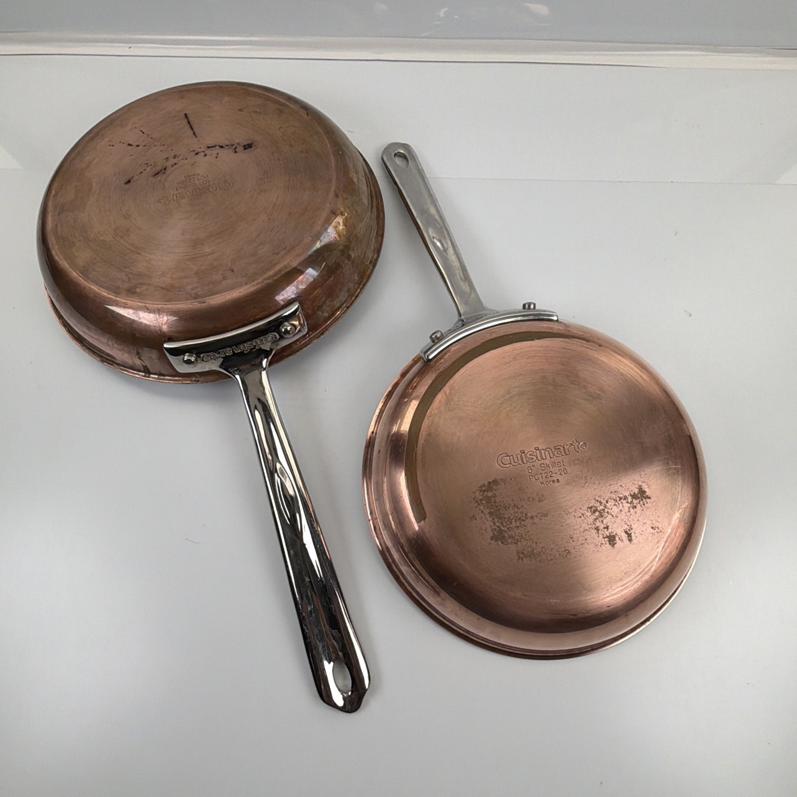 Cuisinart Heavy Copper Stainless 8” & 10″ Skillet Pan PCT22-20 PCT22-24 EUC