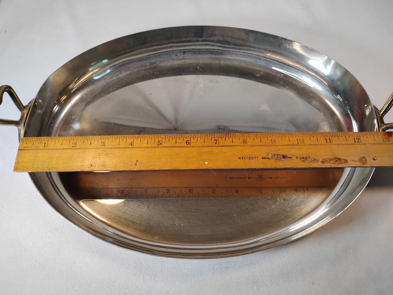 French Style Copper Cookware Au Gratin Pan Brass Oval 12.5″ Stainless