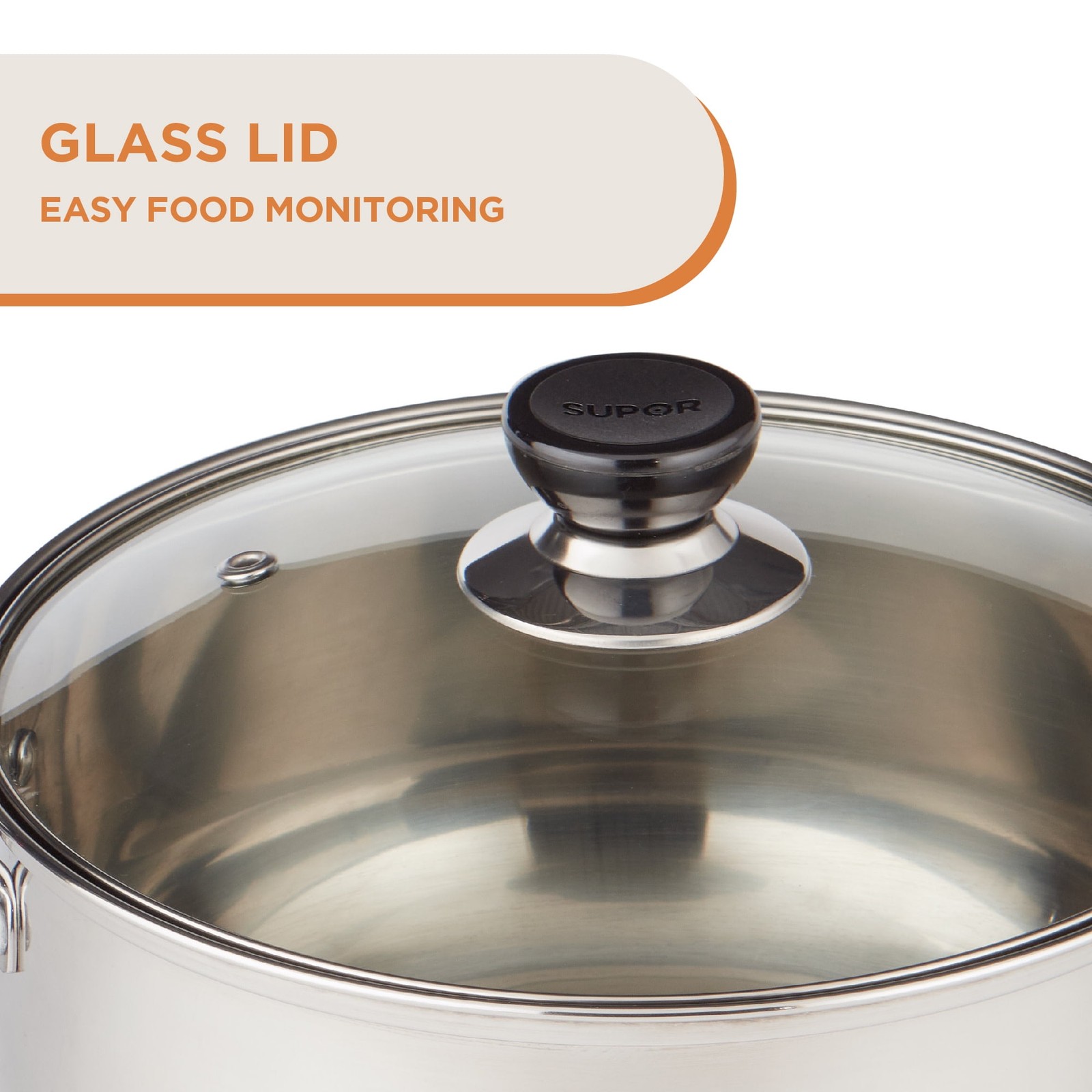 4.3QT Stainless Steel Saucepot with Glass Lid 22cm Saucepan for Soups