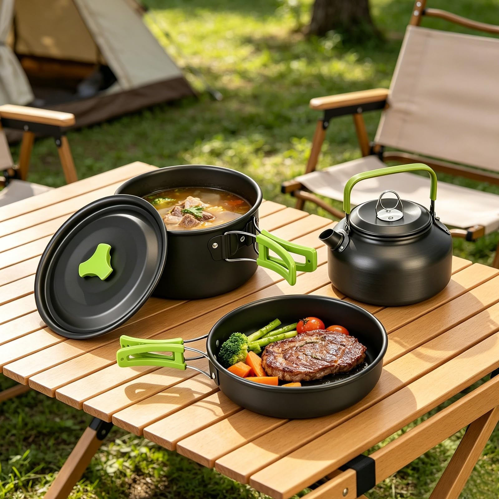 14pcs Camping Cookware Camping Pots and Pans Set with Stainless Steel Cups Pl…