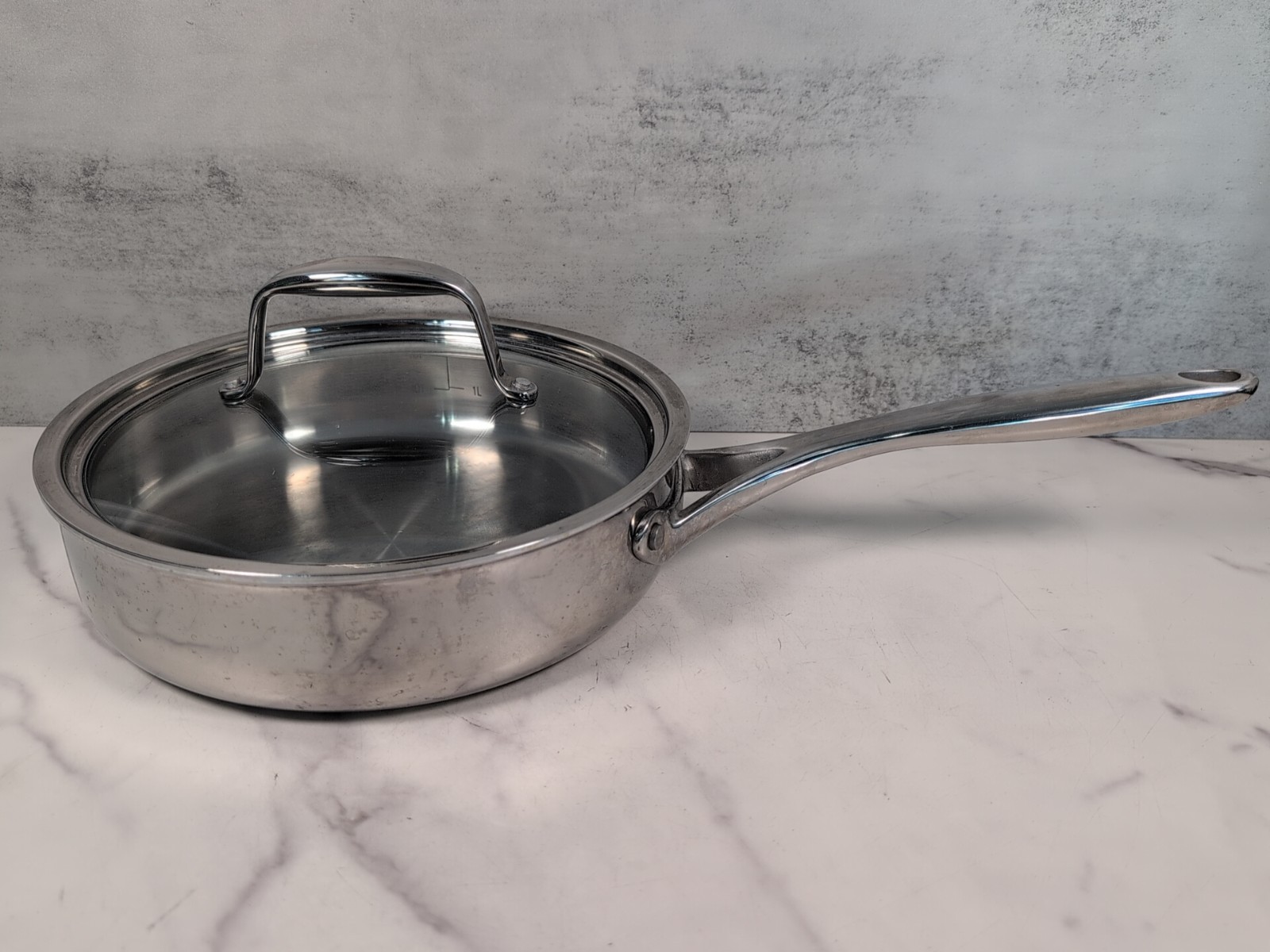 Pampered Chef 10″ Stainless Steel Saute Fry Pan Skillet & Glass Lid