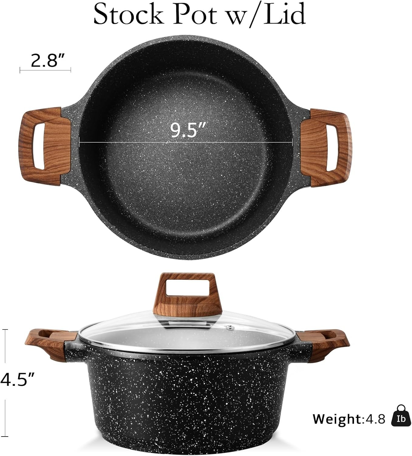 ESLITE LIFE Nonstick Stock Pot with Lid, 5 Quart Granite Casserole Large Soup Po