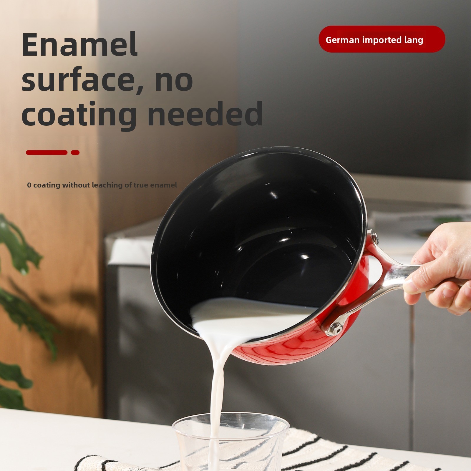 1.8L Wedel Enamel Single Handle Milk Pan with Glass Lid, All Stovetop Compatible
