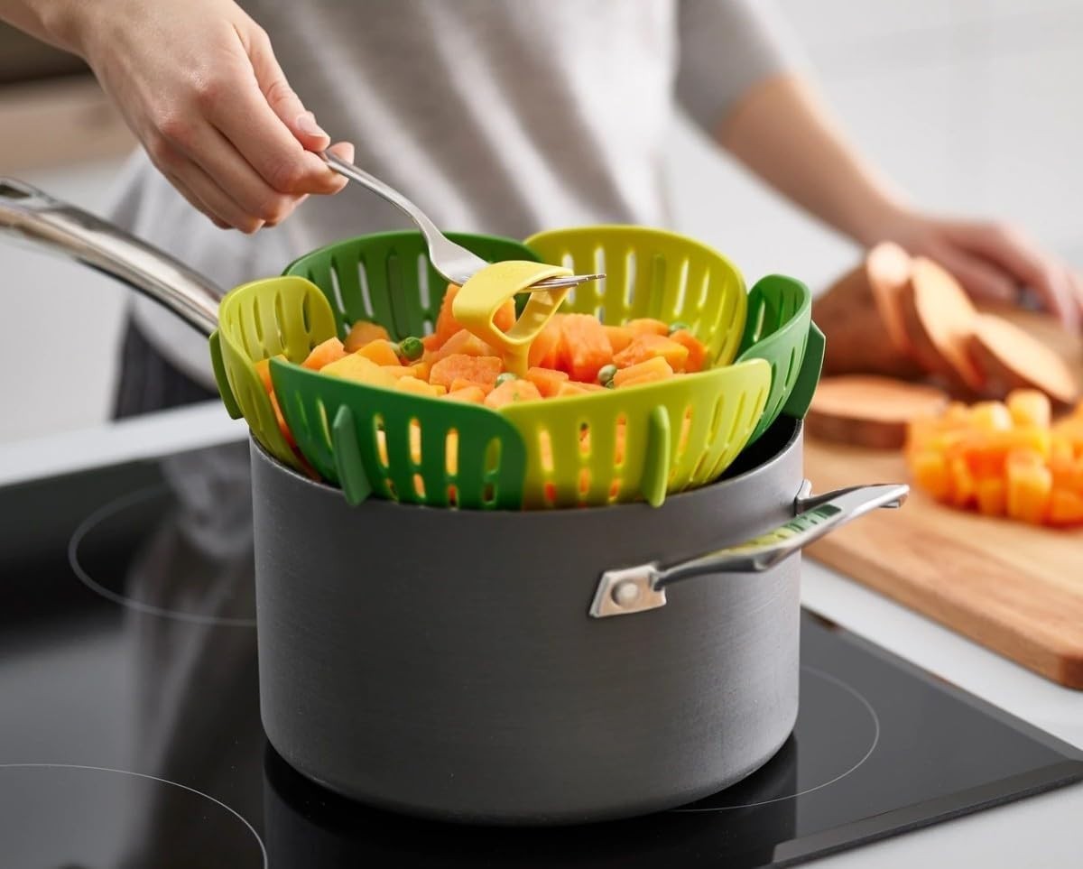 Bloom Folding Steamer Basket for Vegetables, Expandable for Various Pans, Com…