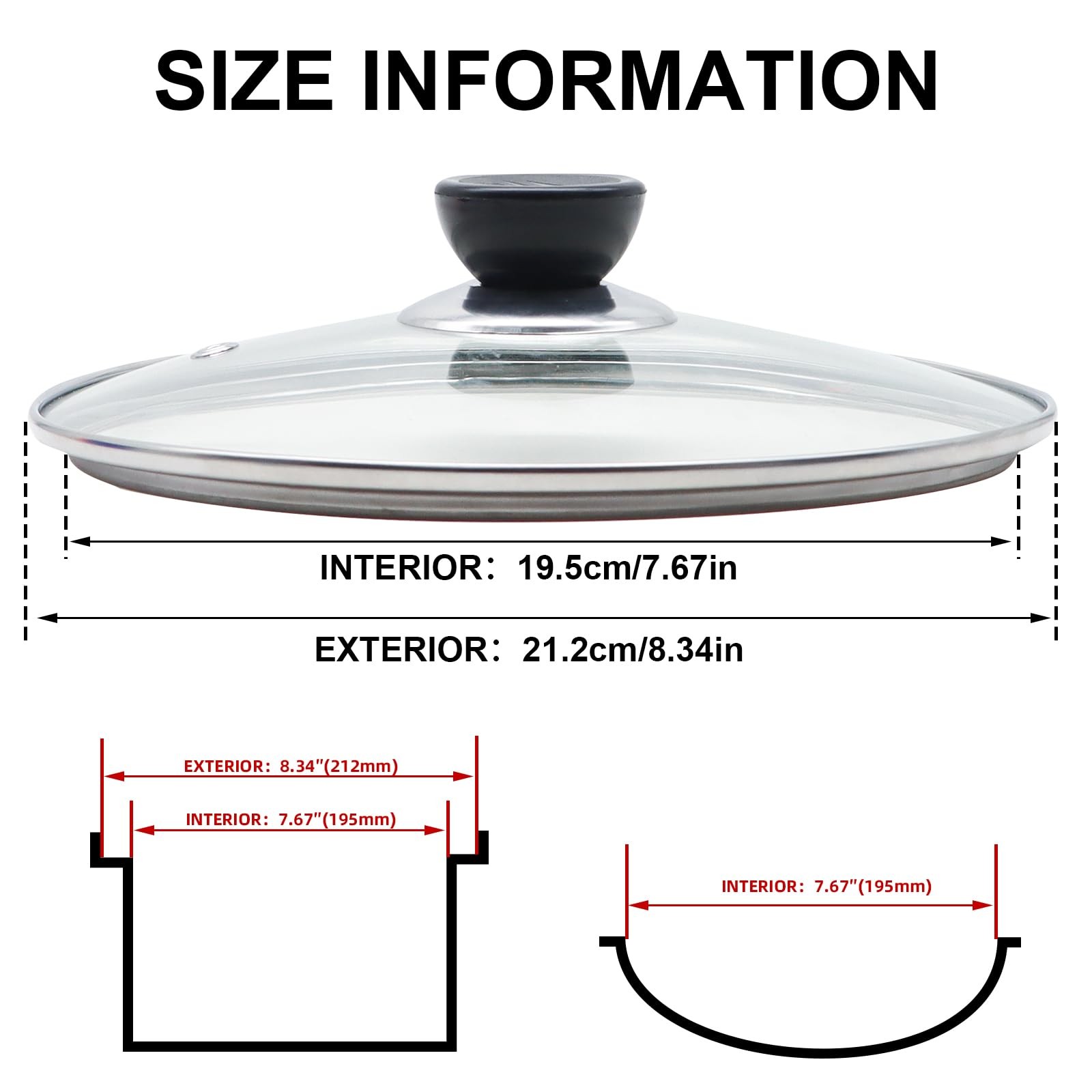 Glass Lid for Frying Pan 8 Inch Tempered Glass Pot Lid Cover with Stainless S…