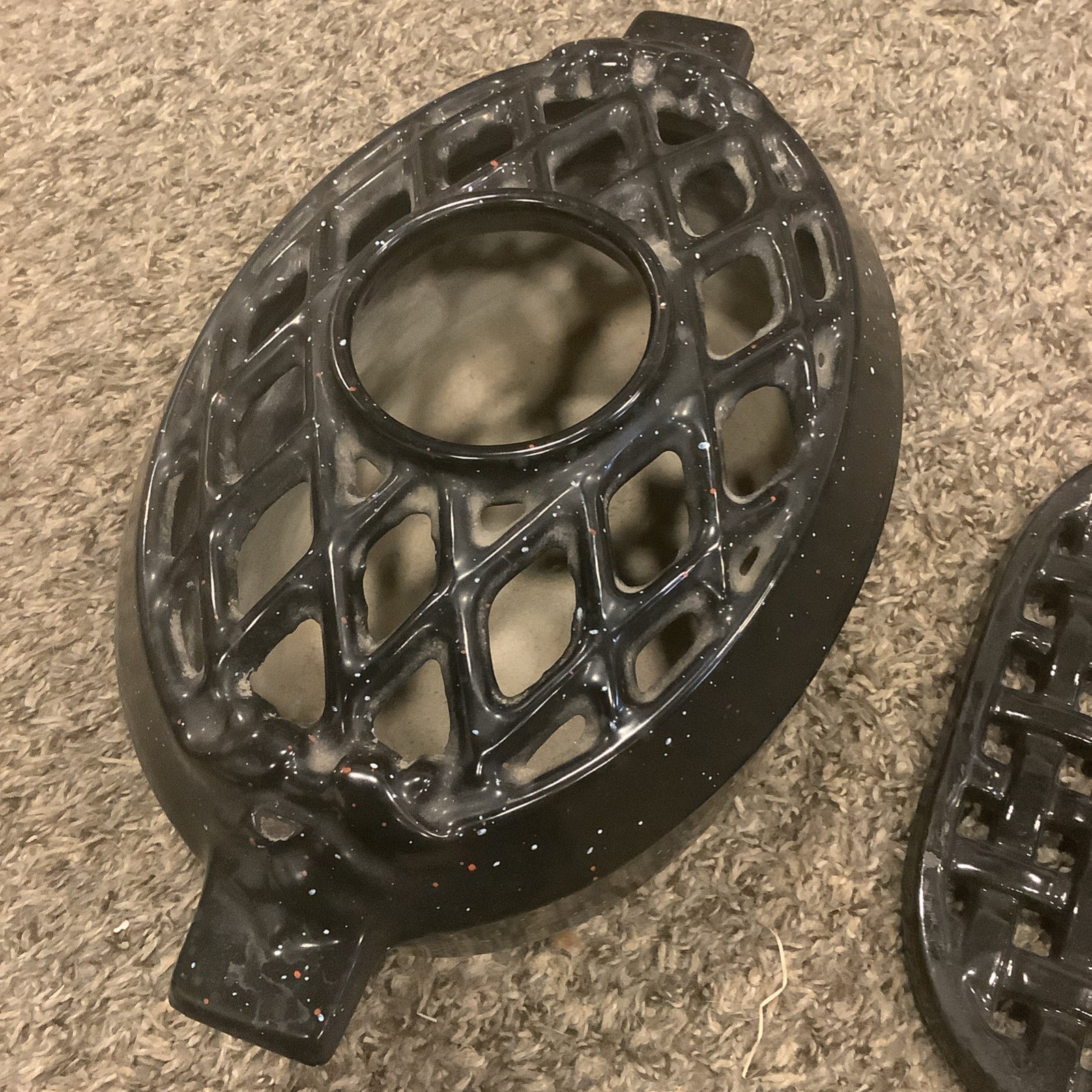 Vintage John Wright Cast Iron Oval Lattice Wood Stove Steamer Humidifier, Trivet