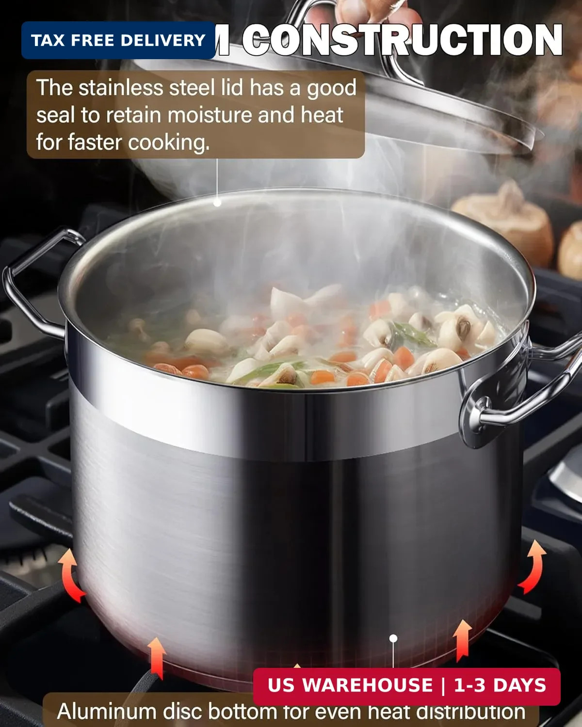 Cooks Standard Stainless Steel Stockpot 20 QT, Stock Pot with Lid, Professional