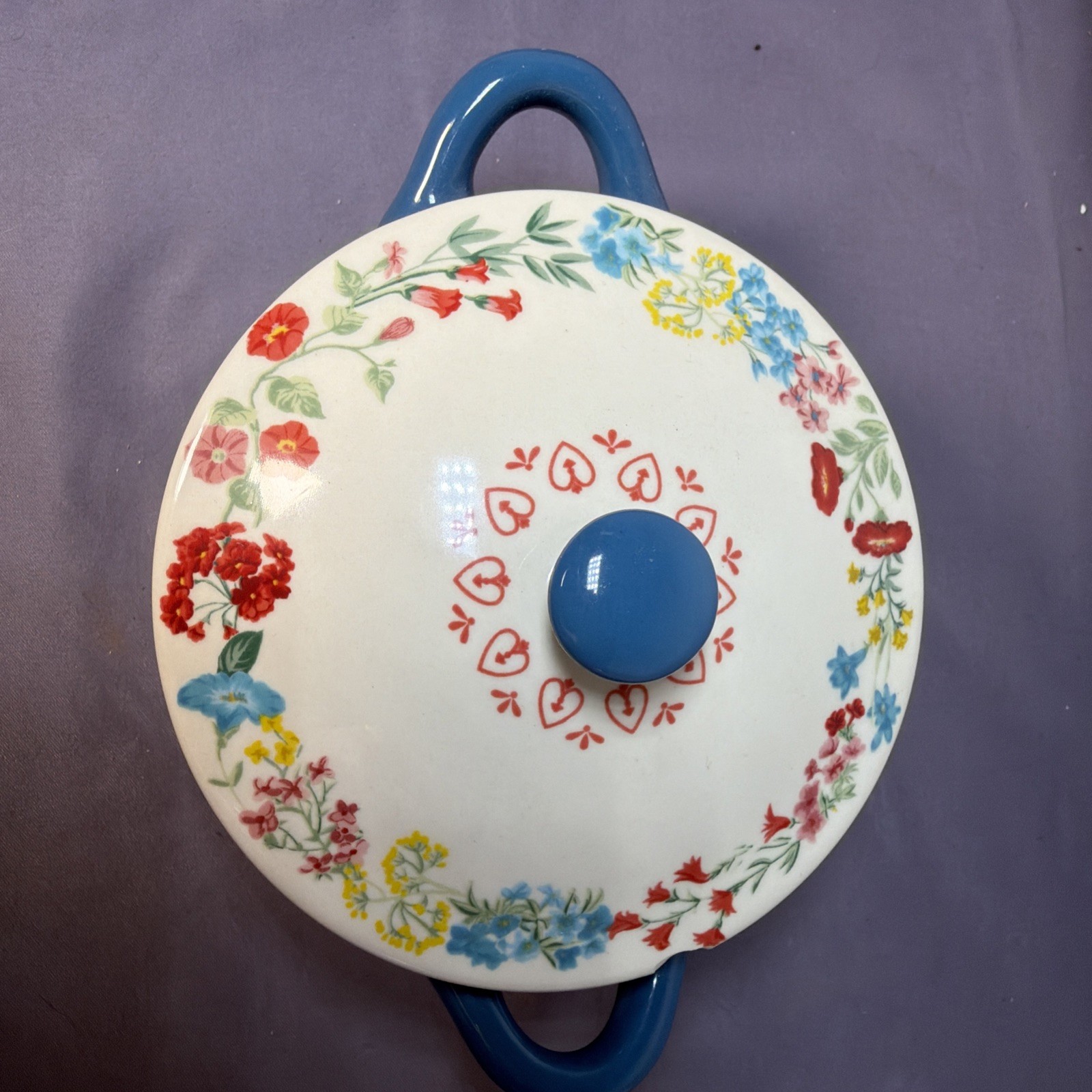 Pioneer Woman Blue & White Fancy Flourish Mini Cocotte w/Lid 16 oz 4.5” See Pics