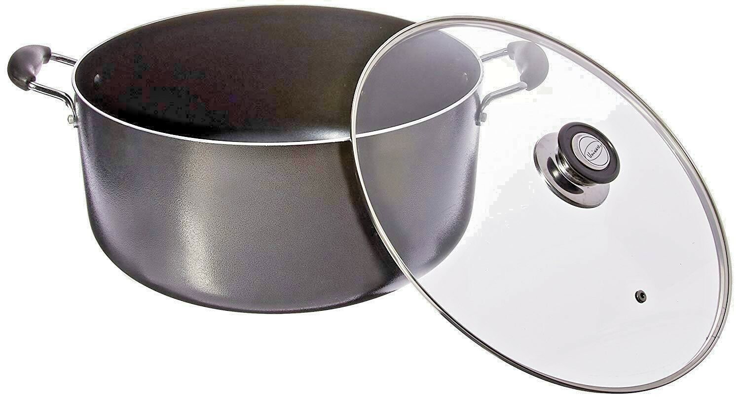 Non Stick Aluminum Sauce/Stock Pot With Glass Lid,18 Quart, Black
