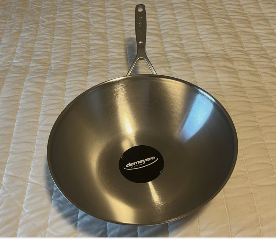 Demeyere Industry 5 Flat Bottom Wok, 12 inch, 18/10 Stainless Steel NEW