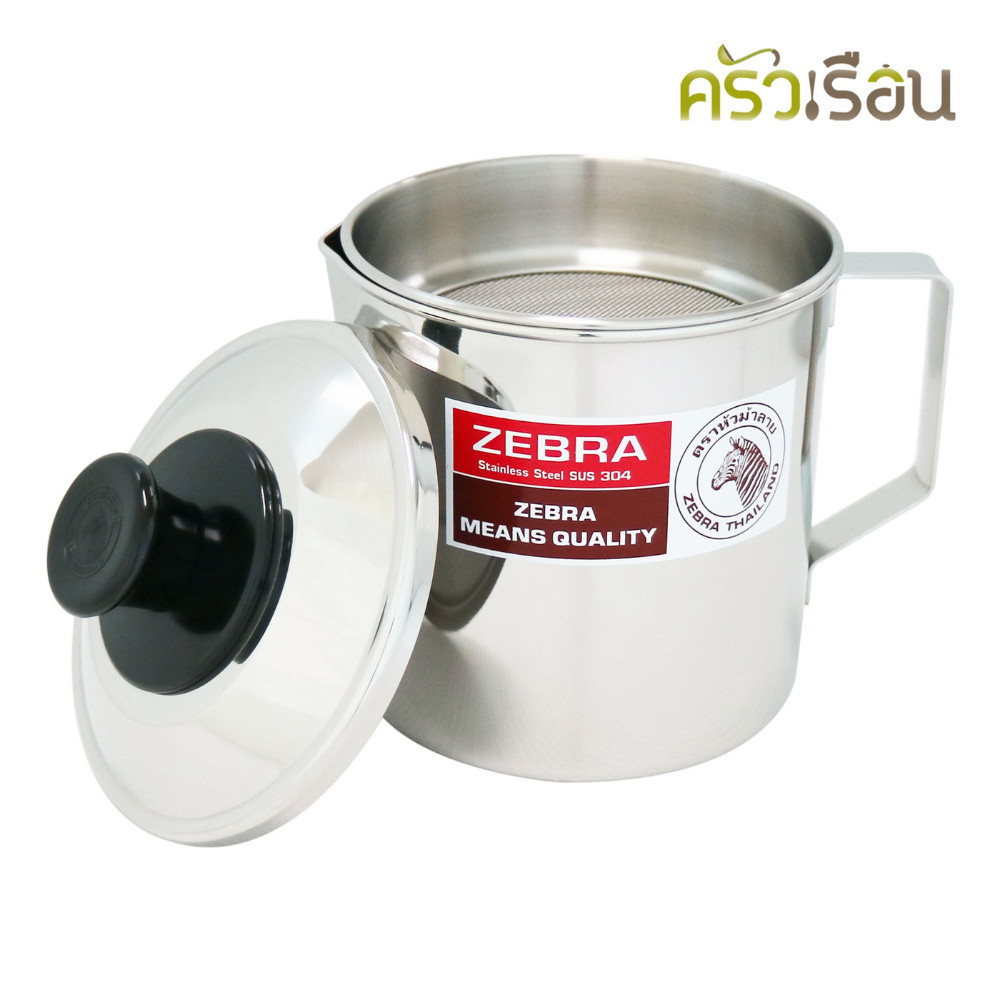 Zebra Thai Stainless Steel Oil Filter Pot With Spout Kitchen Tool 1 Liter