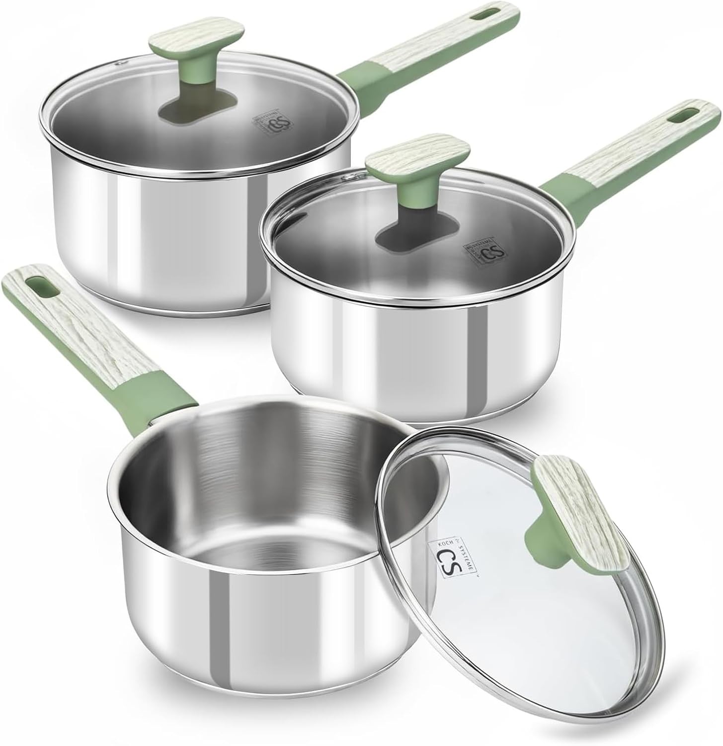 6 PCS Stainless Steel Sauce Pan Set, 1.5QT & 2QT & 3QT Stainless Steel Pot Set