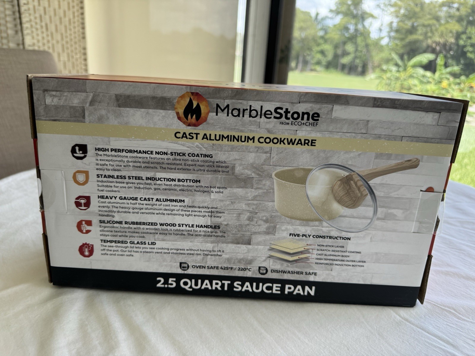 MarbleStone Cast Aluminum Cookware 2.5 Quart Sauce Pan with Lid