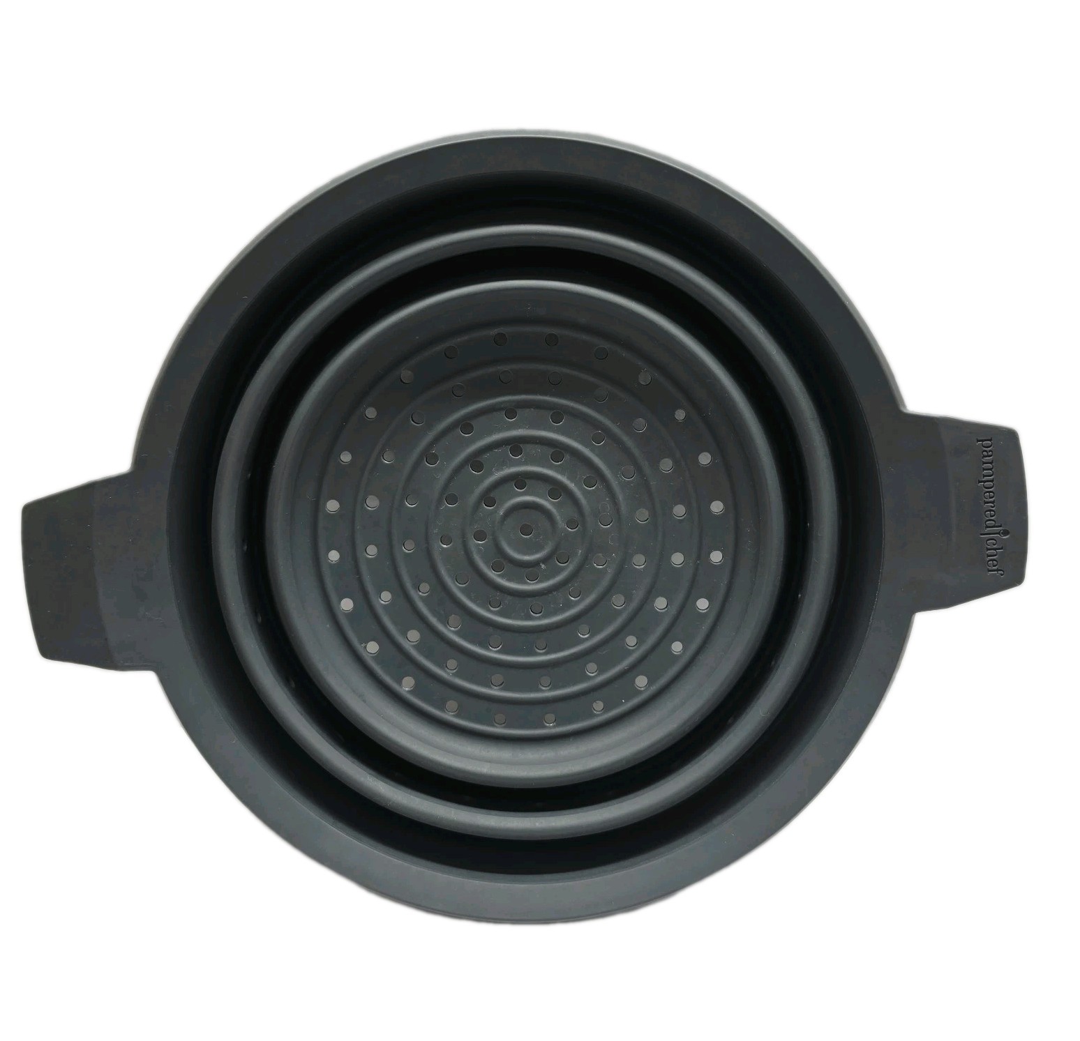 Pampered Chef Collapsible Silicone Colandar, Steamer Pot Insert Gray