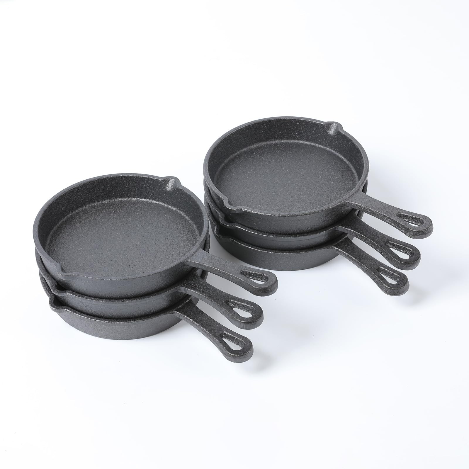 Cast Iron Mini Skillet, Round Pan, Mini Server, DIA 5.3inch, 6 Pcs, Black