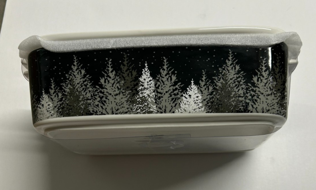 VHTF Grace Teaware Winter Black Grey Trees Rectangular Baker & Lid Casserole NEW