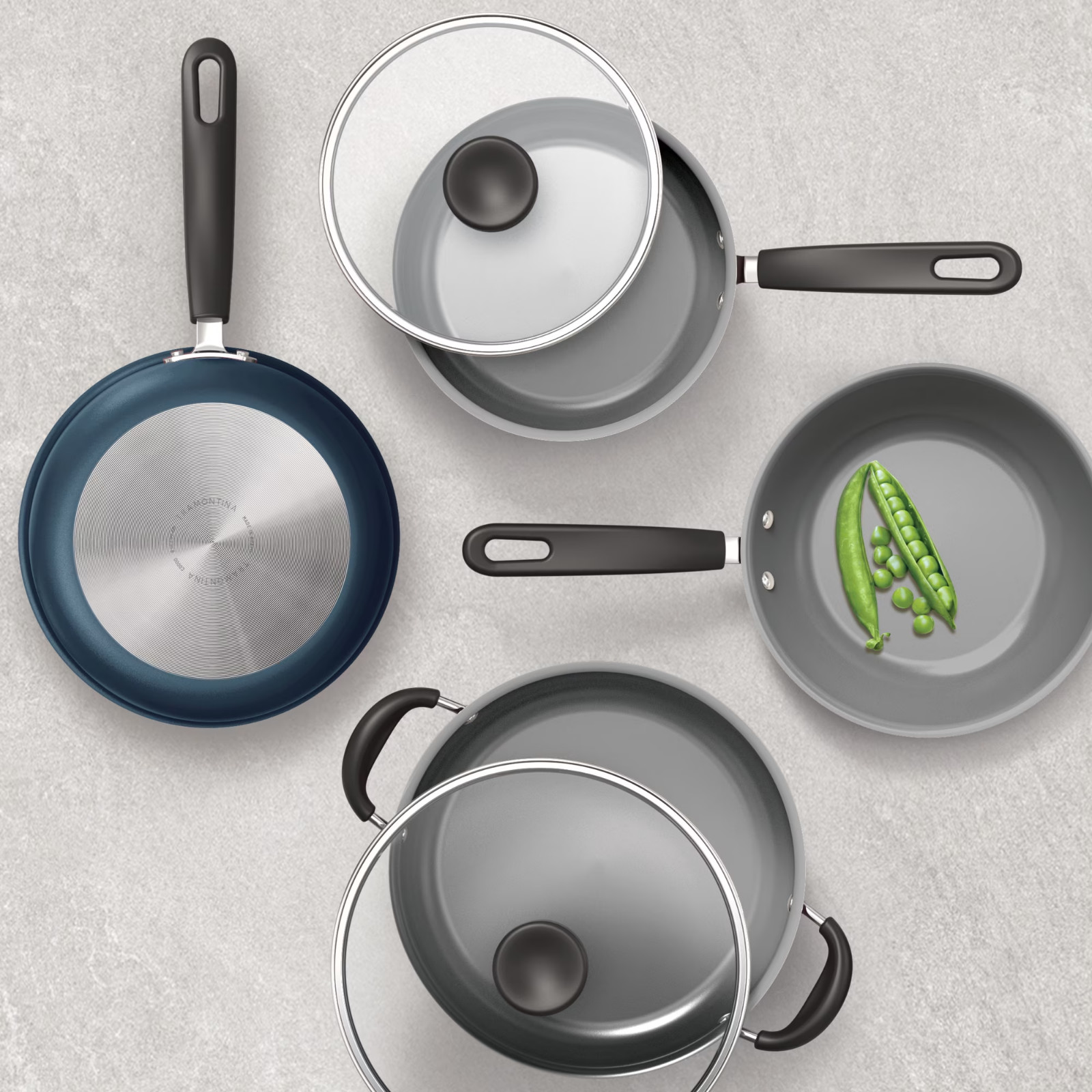 18 Piece Cookware Set Nonstick Pots and Pans Home Kitchen Cooking Non Stick-Gray