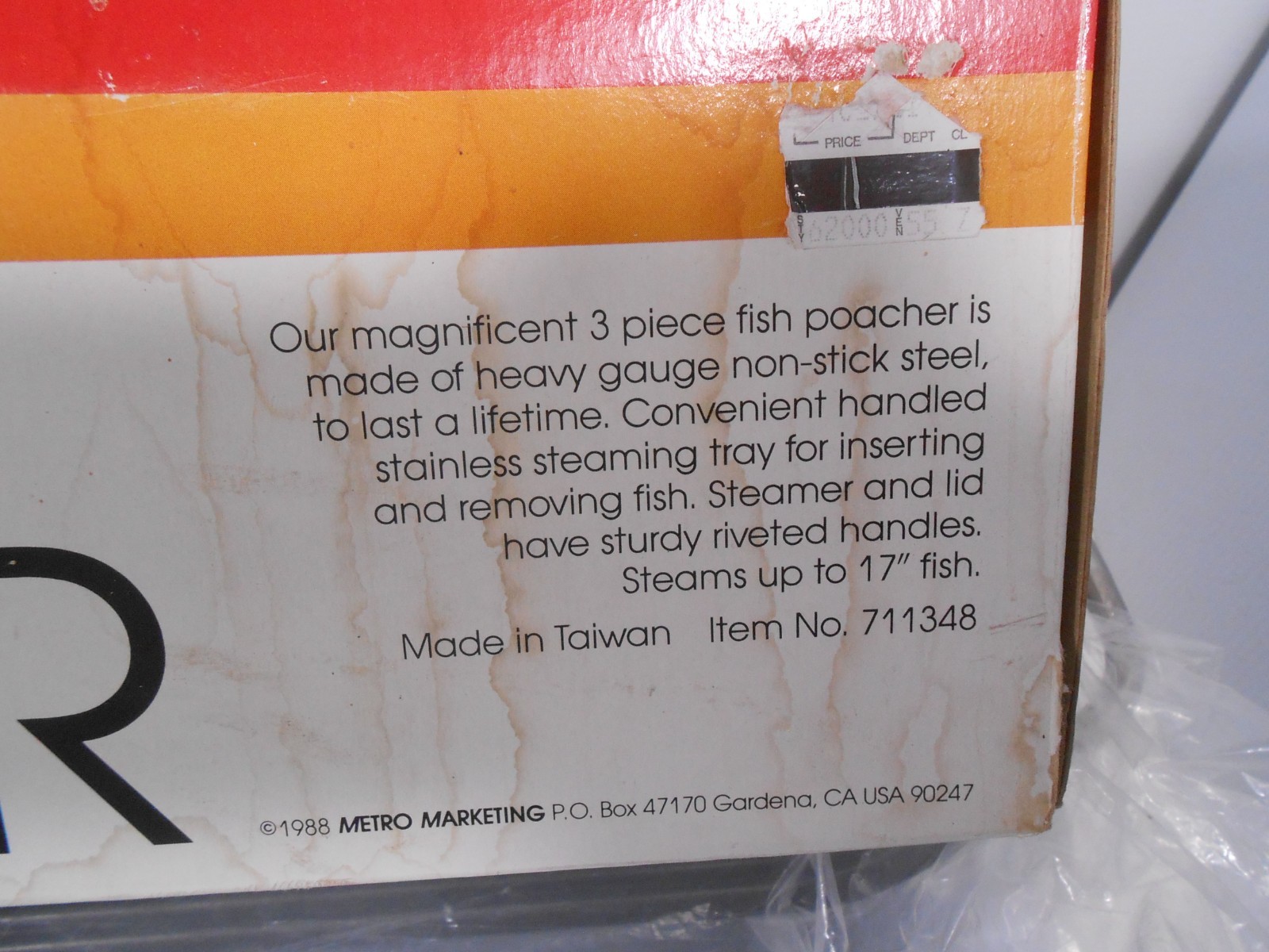 Vtg 1988 NEW METRO Non-Stick Steel 3 Piece Fish Poacher w/ Lid & Rack #711348
