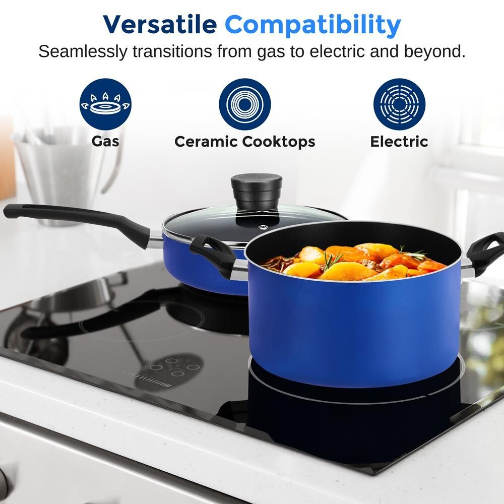 SereneLife 20Pcs Kitchenware Pots & Pans Set-Black Non-Stick Coating Inside-Blue