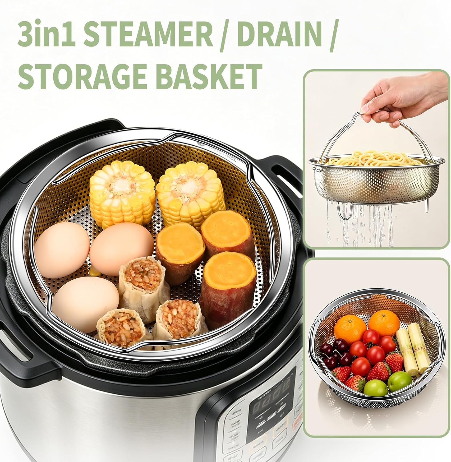 Stainless Steel Steamer Basket with Handle and Glove Diameter 8.66″, Steamer