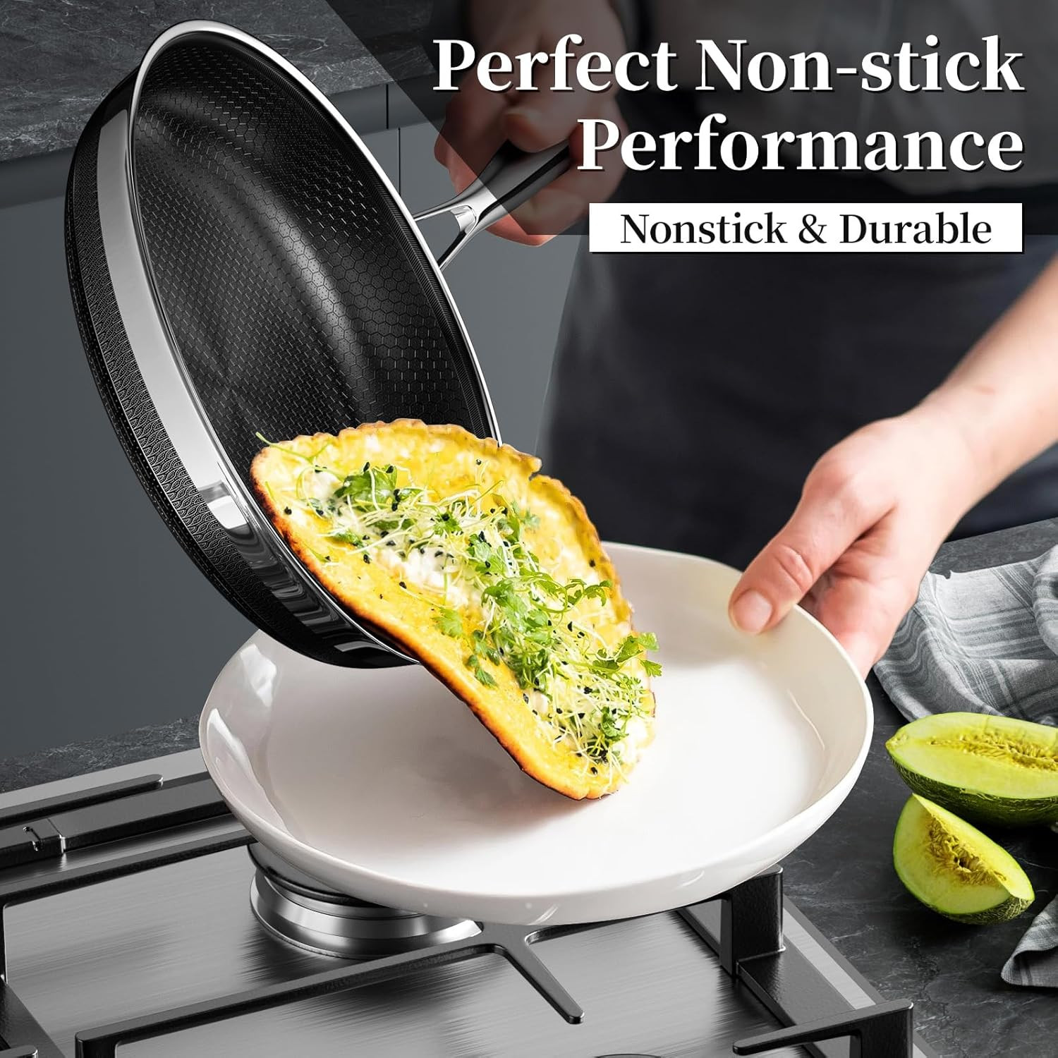 Nonstick Frying Pans 8 Inch Hybrid Tri-Ply Stainless Steel Frying Pan Skillet Ti