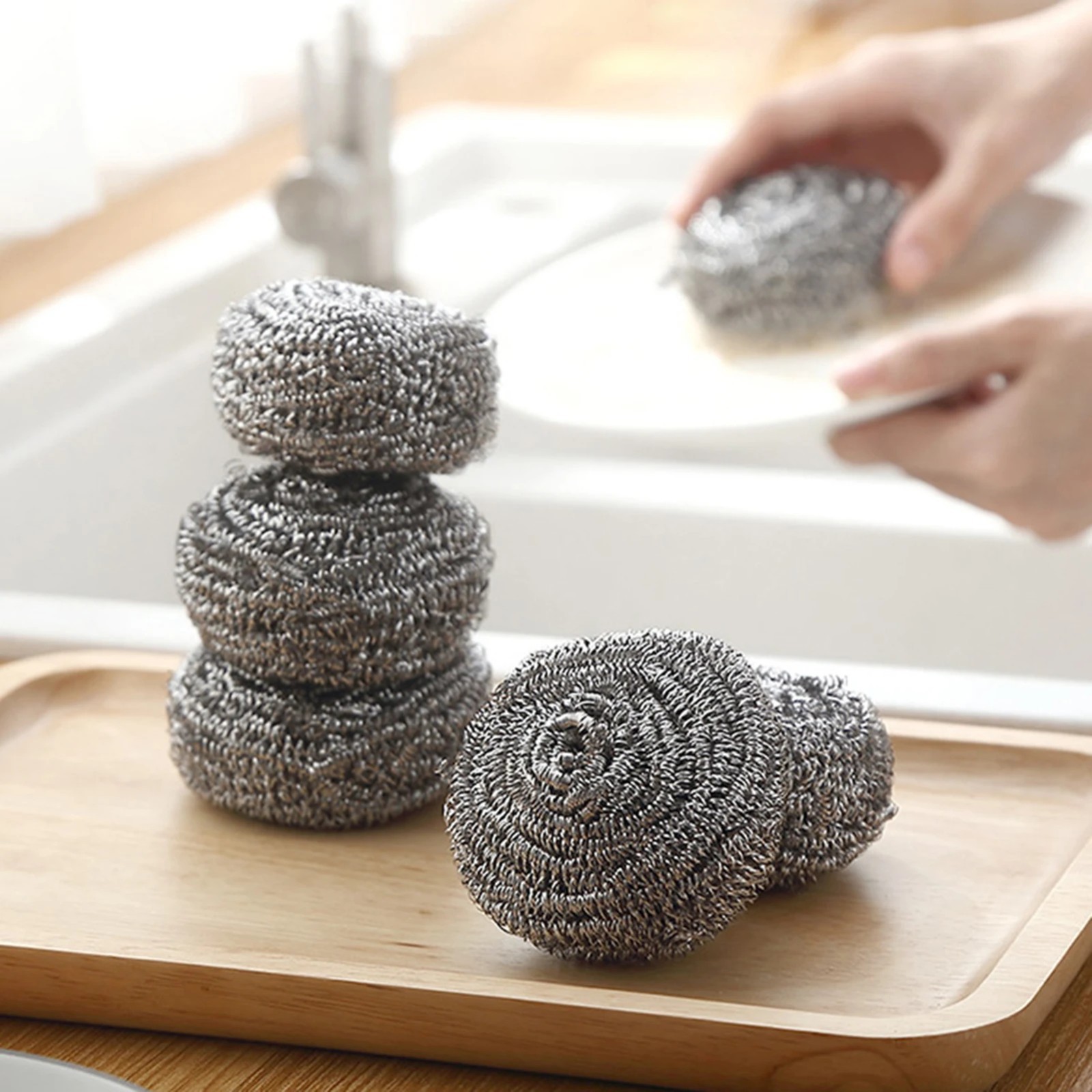 Stainless Steel Scourer Ball Rust-Free Kitchen Cleaning Brush for Pots Pans