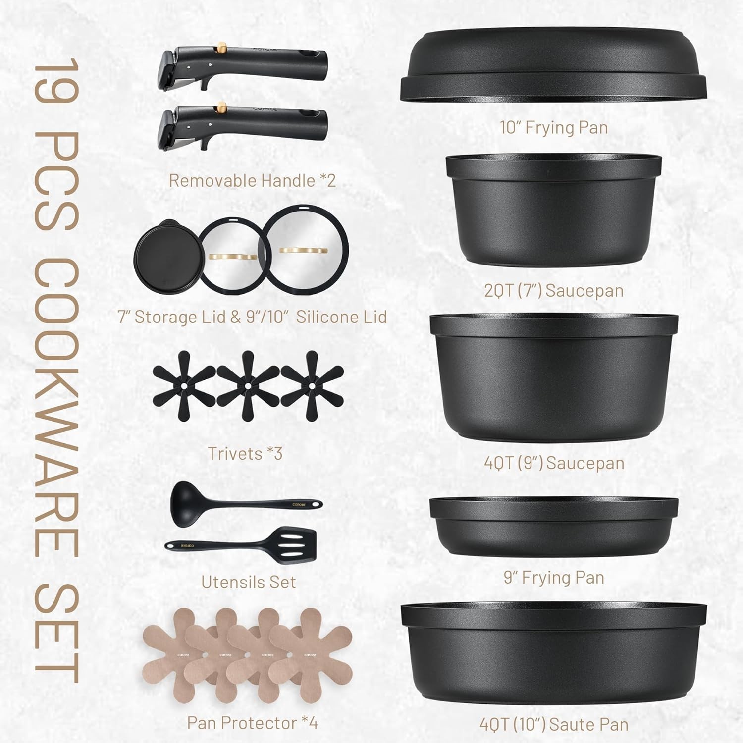 Non Stick Pots and Pans Set 20pcs Induction Oven Safe Dishwasher Safe Kitchen