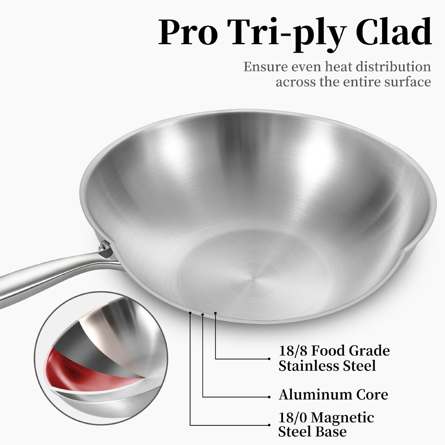 10 Inch Stainless Steel Wok Pan with Lid, Tri-ply Stainless Steel Frying Pan,…